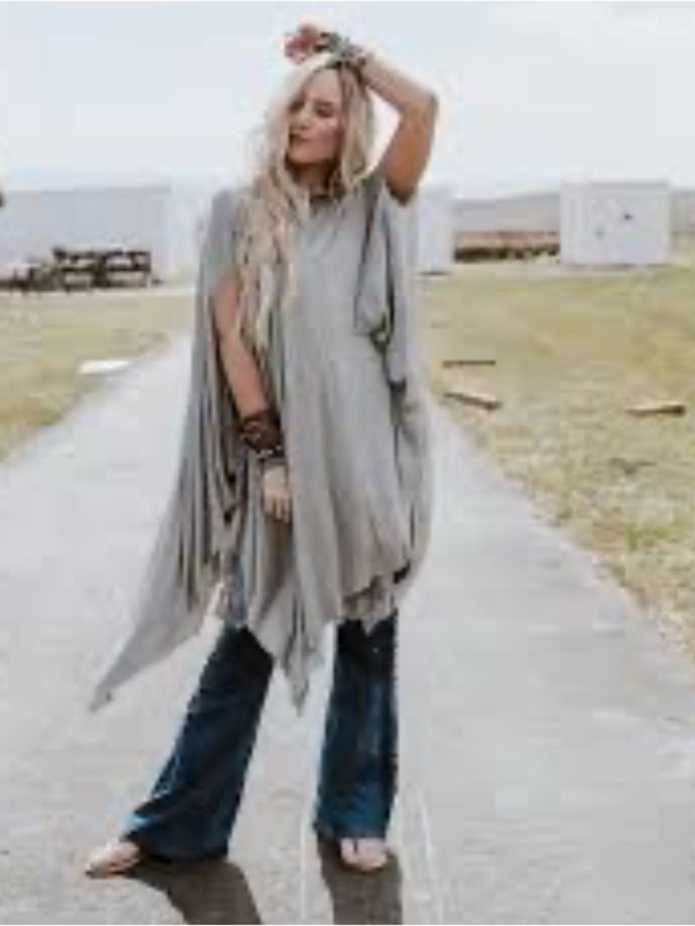 Three Bird Nest Oversized Top Lightweight Gray Asymmetric Women’s Top